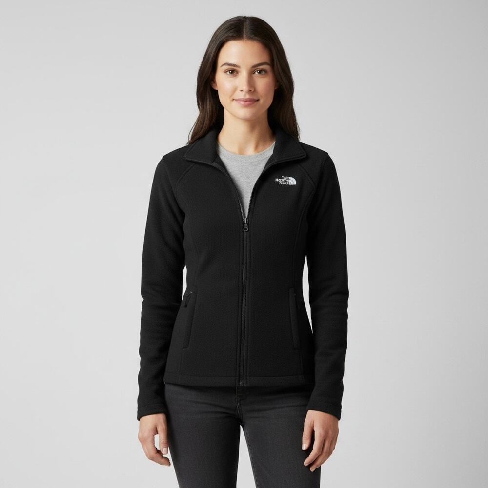 The North Face Womens Full Zip Mock Neck Black Fleece Jacket Size Small